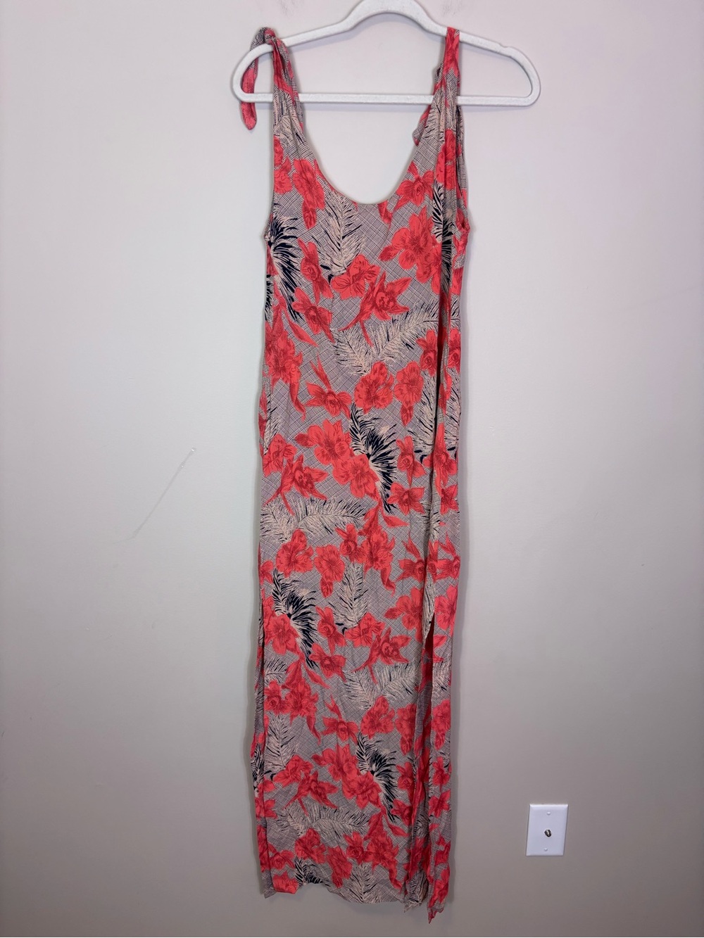 For Love & Lemons Pink Floral Tie-Shoulder Maxi Dress with Side Slits Medium